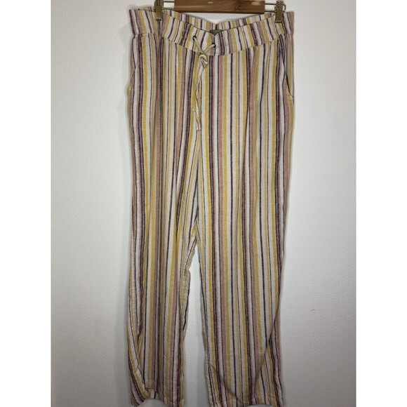 Naturals D& Co Pants Linen Blend Wide Leg Pull On Gold White Stripe Large Tall - Picture 1 of 7
